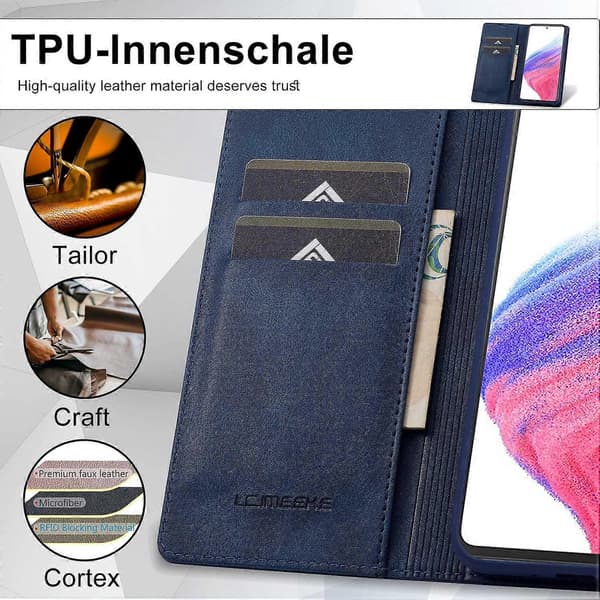 LC.IMEEKE för Samsung Galaxy S24 Mobiltelefonfodral Magnetiskt RFID-skydd Plånboksfodral - Blå (Blå)