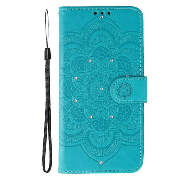 För Samsung Galaxy S25 FE Mobilskal Strassdekoration PU Läder Mandala Tryck Design Telefonskyddsfodral