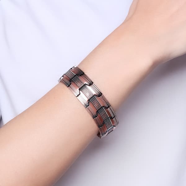 Ny linjegraveret retro mode tre-rækket fuldt magnetisk rød kobberarmbånd (sort)