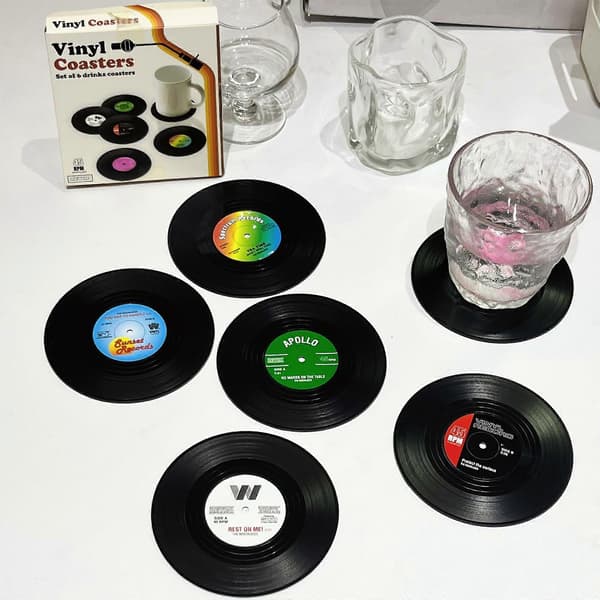 6 stk. Kreativ Vinylplate Kopp Drikke Brikke Holder Matte Bordbrikke