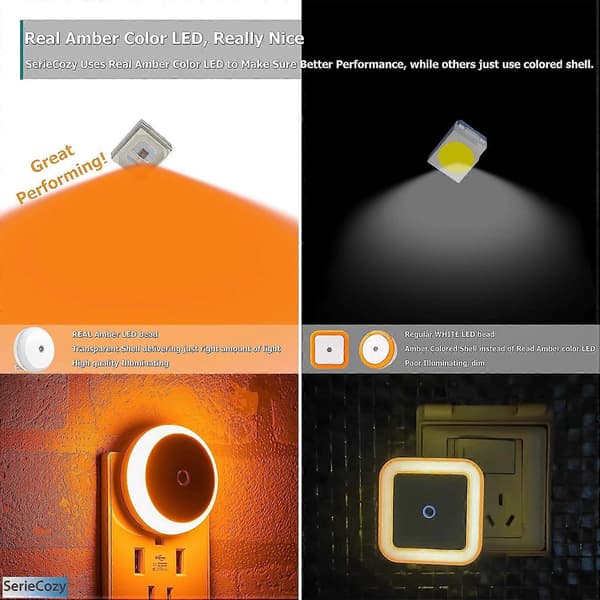 Amber Nattlys, Smart Lyssensor, LED Nattlys Plugg i Vegg, Diffust Lys, Energieffektiv, for Soverom, Bad, Kjøkken, Gang, Trapp