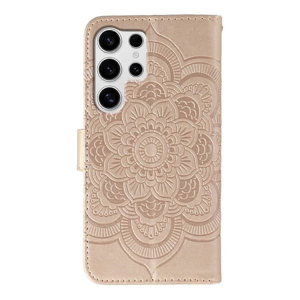 För Samsung Galaxy S25 Ultra Mobilskal Strass Dekoration PU Läder Mandala Tryck Design Mobilskyddsfodral Rem