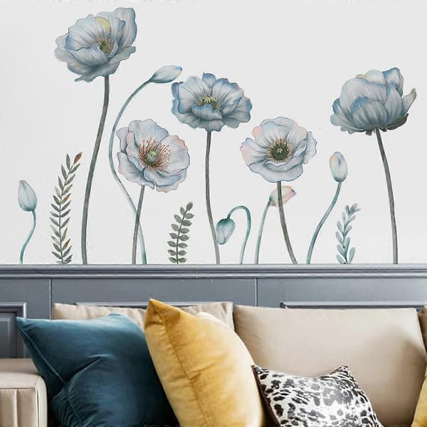 Blå vackra blommor väggdekal Väggdekal Väggdekoration för vardagsrum Sovrum