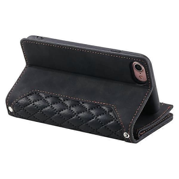 Til iPhone 16e Telefon Cover Diamant Print Lynlås Pung Læder Cover med Skulderrem (Sort)