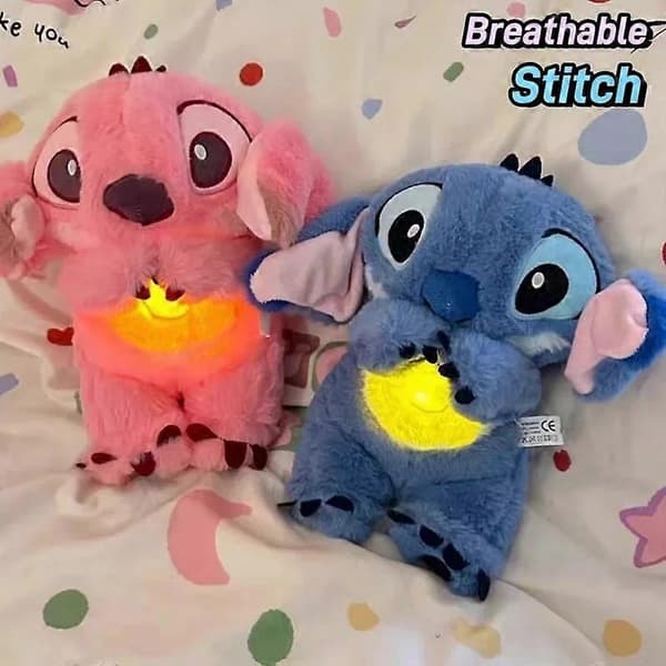 30 cm Stitch Pustende Stitch Plysjdukke - Sovende leker for barn (Oransje)