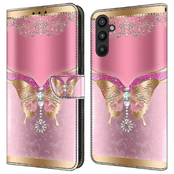 For Galaxy A34 5G mobiltelefondeksel (rosa/gull sommerfugl)