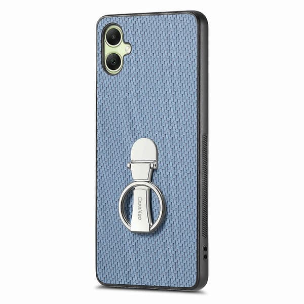 CASENEO C1-19 for Samsung Galaxy A06 Telefondeksel Sammenleggbart Stativ Lær Bakdeksel Karbonfibertekstur (Blå)
