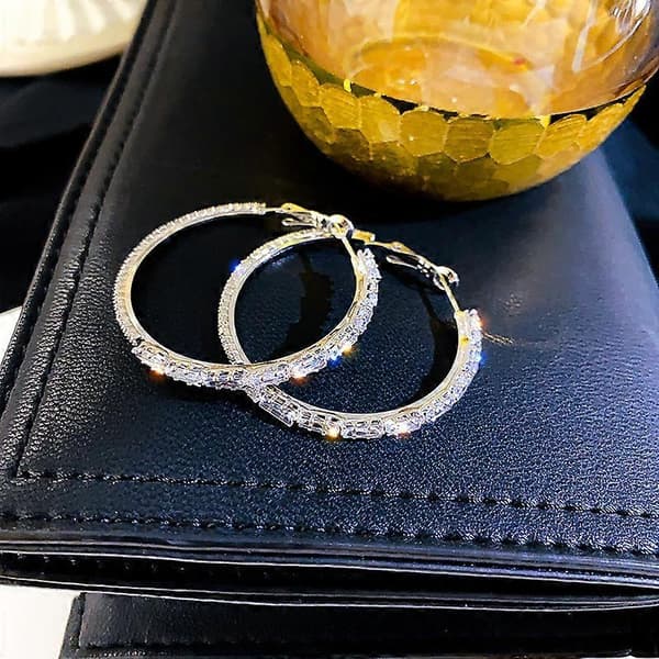Pene 925 Sølv Hoop Øredobber for Kvinner Cubic Zirconia Bryllupssmykker