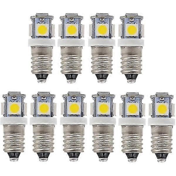 10 stk. E10 6V LED-pærer 5SMD 0,5W 50lm - Lampacool hvid