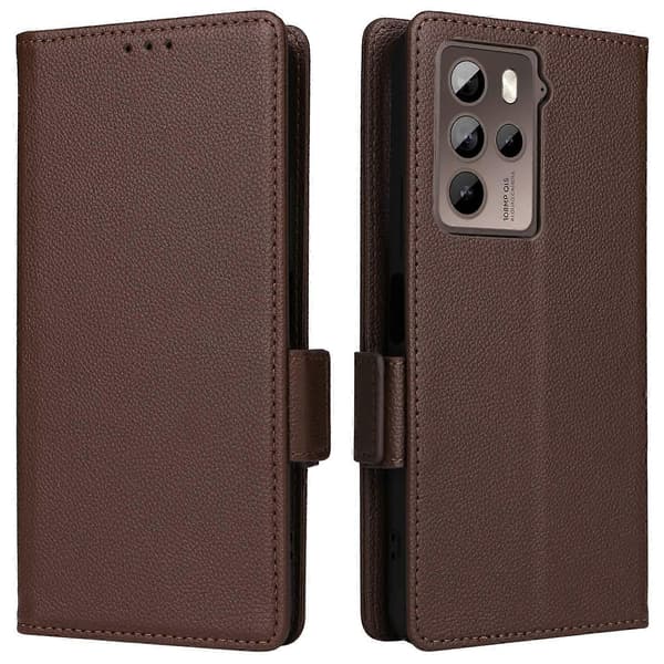 För HTC U23/U23 Pro 5G Litchi Plånboksfodral PU Läder Telefonfodral - Brun (Brun)