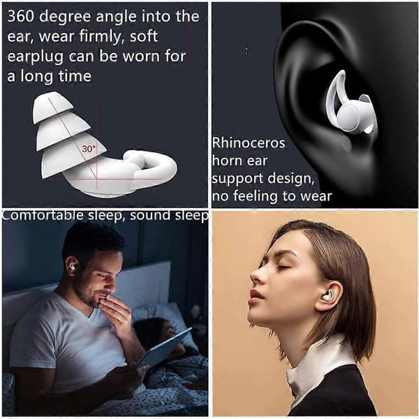 Återanvändbara HiFi-öronproppar i silikon för sömn (40dB reduktion), simning, studier, konserter, brusreducering och hörselskydd (grå)
