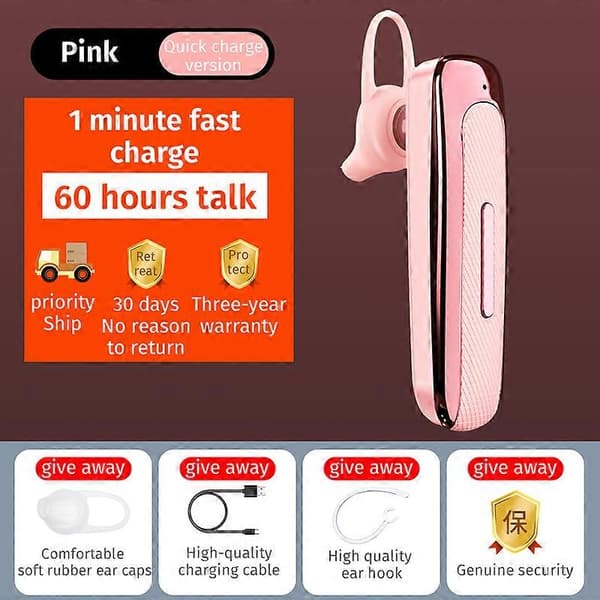 E1 Trådlös Bluetooth 5.0 Hörlur In-ear Enkel Mini Hörsnäcka Handsfree Samtal Ste (Rosa)