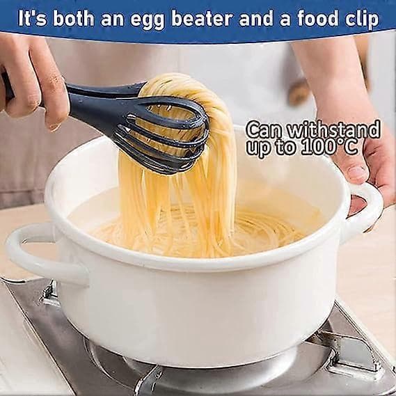 2 i 1 4 STK Multifunksjonell Silikonvisp Matklype og Eggvisp Multifunksjonell Eggvisp Spaghettitang Klyper Visp Matklype for Kjøkkenbaking