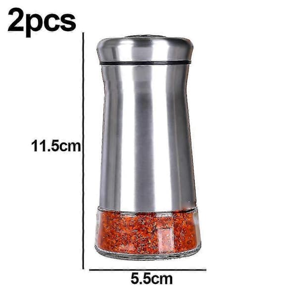 Sæt med salt- og peberbøsser - Krydderidispenser med justerbare hældehuller - Rustfrit stål og glas