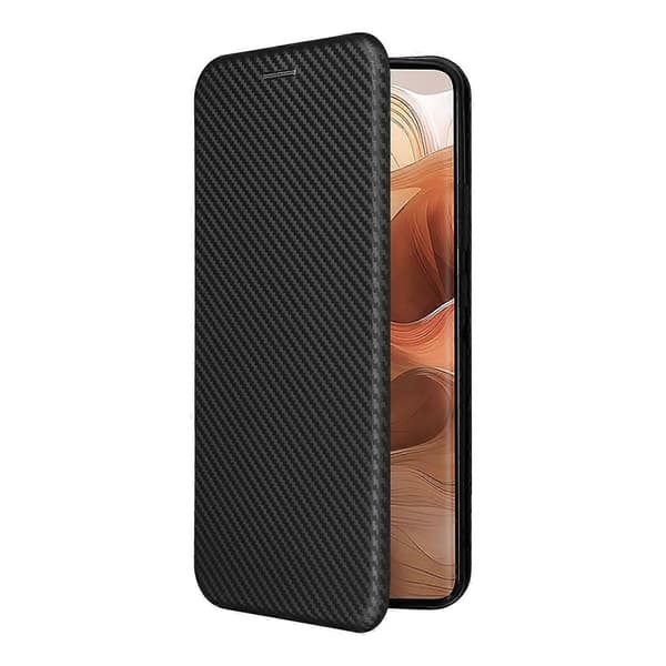 Flipfodral i läder med kolfibertextur (Svart, för Motorola Edge 50 Ultra)