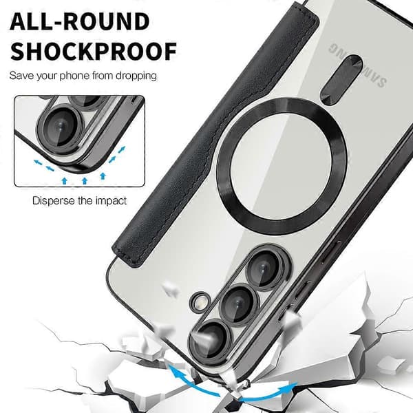Til Samsung Galaxy S25+ Telefon Cover, Kompatibel med MagSafe Diamant PU Læder Telefon Cover - Sort (Sort)