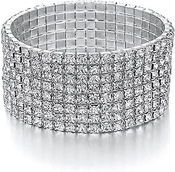 Sparkle Flerfargede Rhinestone Stablebare Stretch Armbånd for Kvinner