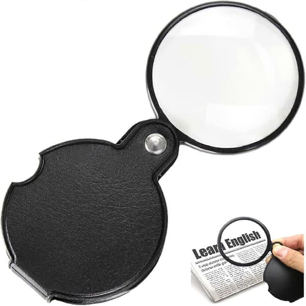 Lup i lommeformat, foldelup, mini-foldelup, sammenklappelig lup i lommeformat, håndholdt forstørrelsesglas, læselup, med roterende Le