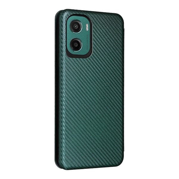 Flip-telefoncover i læder med kulfibertekstur (Grøn, til Motorola Moto G05 / E15)