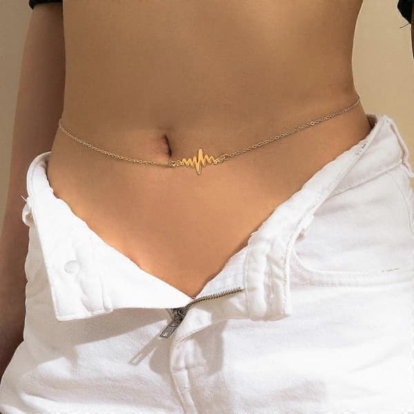 Rhinestone Taljekæde Bikini Lynform Taljekæde Mave guld