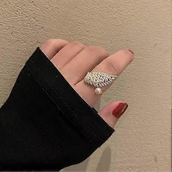Perle Engel Vinge CZ Gullbelagt Statement Justerbar Wrap Løftering for Kvinner Jenter Delikat Luksus Utvidbar