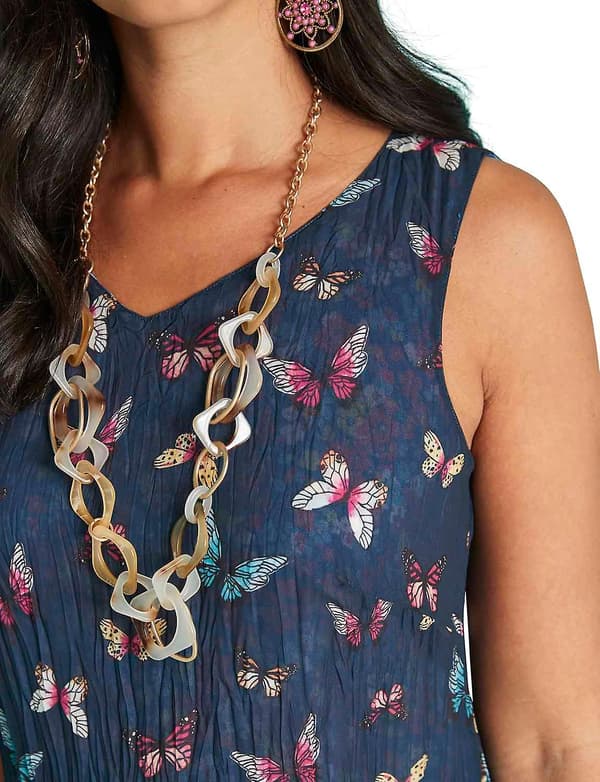 Amber | Damer | Vendbar Sommerkjole Blomstret 2-i-1 (Navy Sommerfugl Print, 14 Lang)