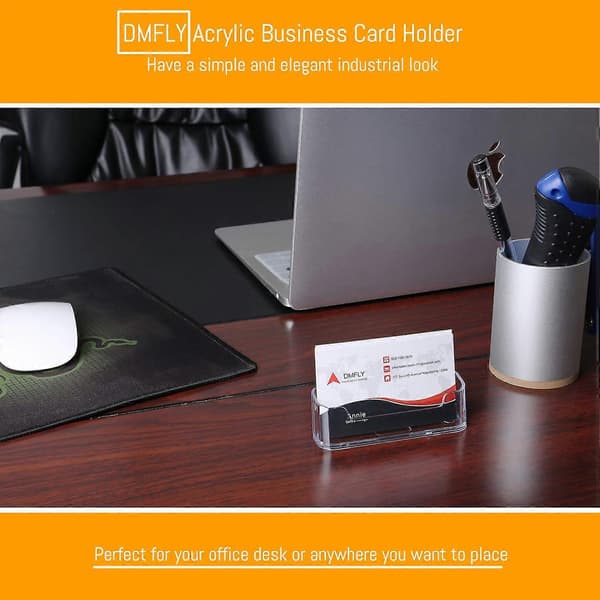 Visitkort Holder til Skrivebord - 4 Pak Akryl Visitkort Holder Stand Display Plastik, Desktop Visitkort Holdere til Udstilling, Kontor, L97xB