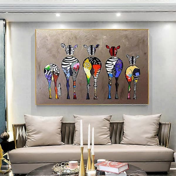 Zebra Herd Färgglada Bakdelar Gatukonst Canvas utan Ram 40x50cm