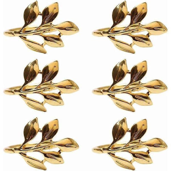 Servettringar Set Löv Servettringar Metall Servettknapp för Jul Thanksgiving Bröllopsfester Prydnad Bord Guld Dekoration 6st