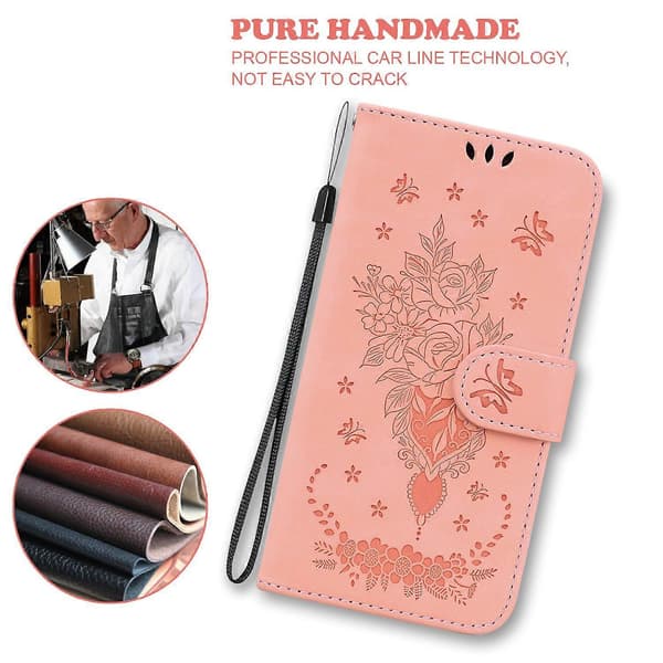 Plånboksfodral för Xiaomi Redmi Note 14 Pro 5G/Poco X7 5G med fjärils- och blomstertryck (Rosa)