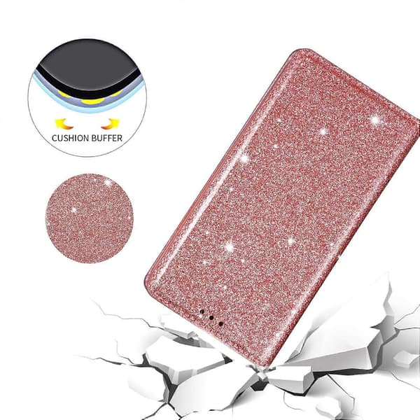 För Samsung Galaxy S25+ Mobilskal Glitter PU Läder + TPU Kortplats Fodral - Roséguld (Roséguld)