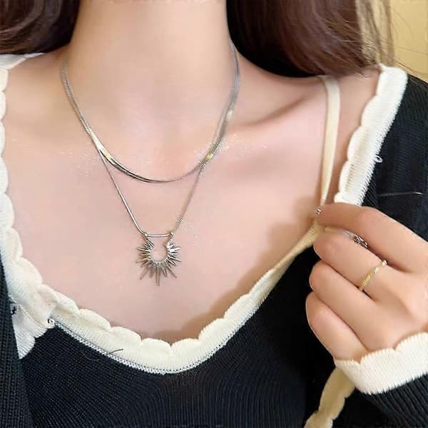 Halsband hänge mode solros halsband dammode rund solros hänge kedja, silver