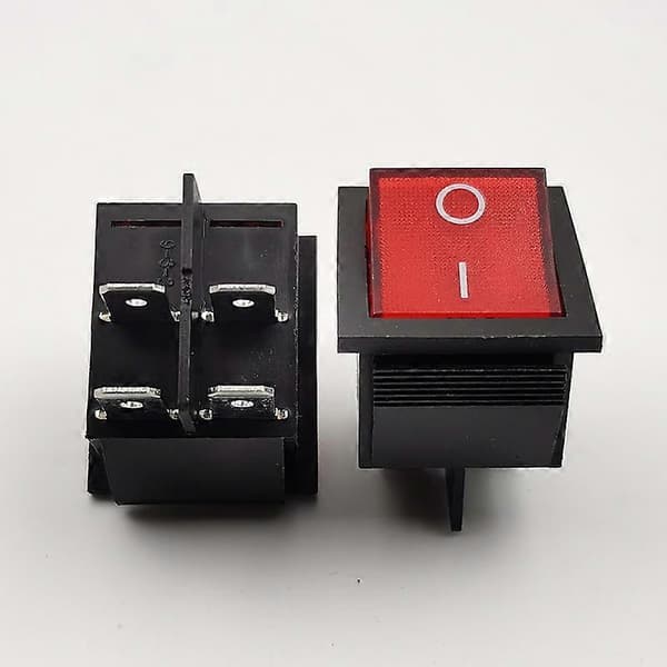 Båtvippebryter DPST PÅ/Av Snap 4 Pin Rødt Lys 16A/250V (5, Rød)