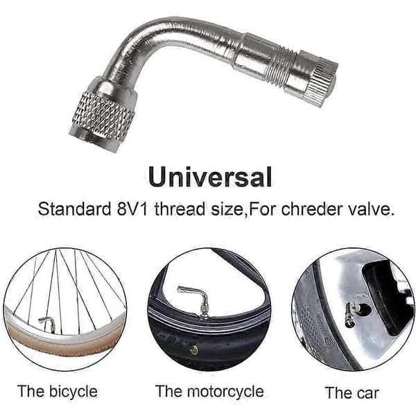 2-pack Universal Motorcykel Scooter Ventilstamförlängare Adapter Mässing Vinklad Silver 90 Grader