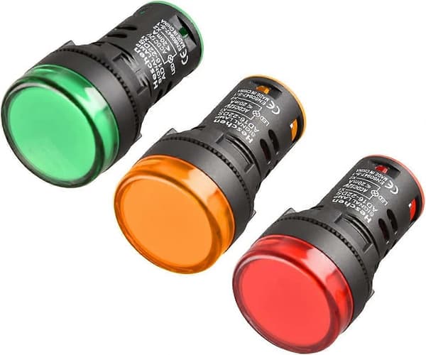 3-pack 22 mm LED-indikatorlampor, AD16-22D/S, 12 V DC 20 mA, röd, grön, gul
