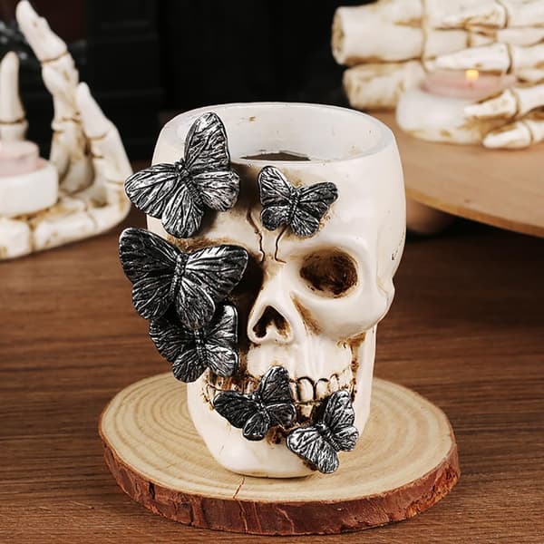 Halloween-dekorasjoner, hodeskalle og sommerfugl-blyantholder
