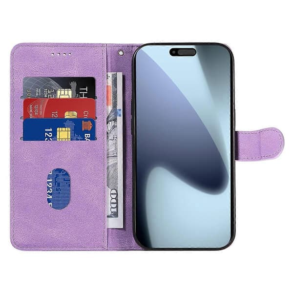 Plånboksfodral i läder för iPhone 17 Pro, skyddande telefonfodral med stativ och böjd design