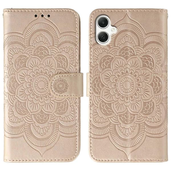 För Samsung Galaxy A05 4G Mobilskal PU Läder Mandala Tryck Design Plånbok Mobilskyddsfodral med Handledsrem