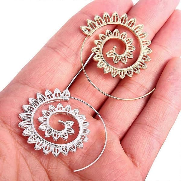 Mode Silver Guldpläterade Runda Spiral Krok Örhängen för Kvinnor Bröllopssmycken, set med 2 par - silver, guld
