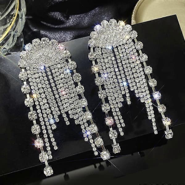 Lange Kvaster Rhinestones Øreringe Brude Lysekrone Drop Dingle Øreringe Glitrende Krystal Fringe Øreringe til Bryllup Prom