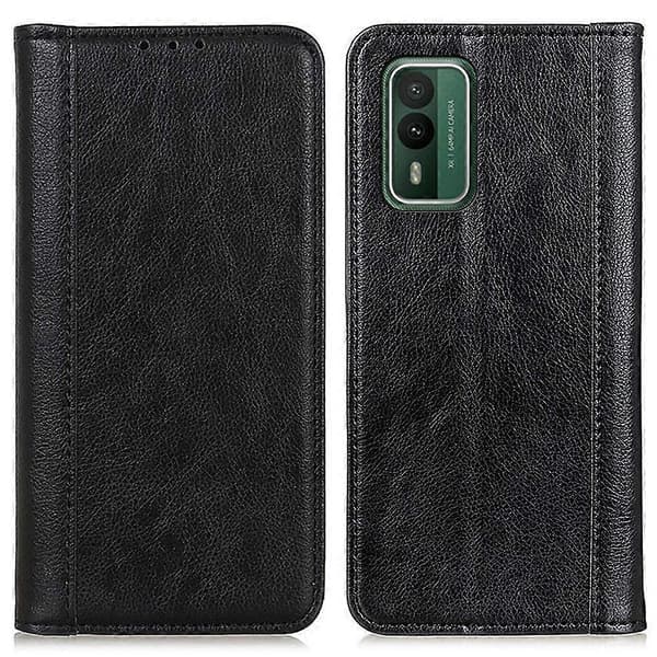 Magnetiskt spänne telefonfodral i delat läder med litchimönster för Nokia XR21 (Svart)