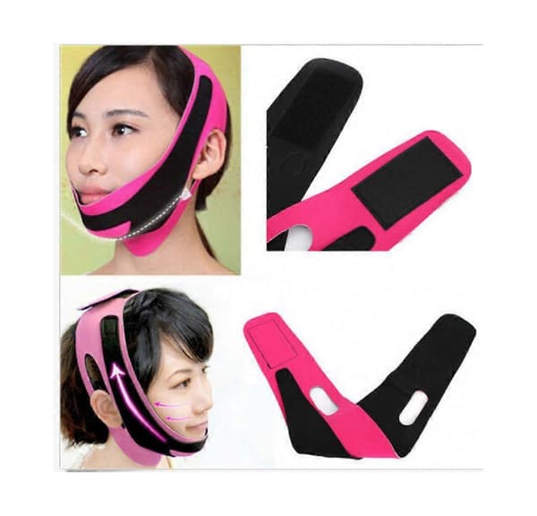 Slankende Ansikt Liten V Maske Bandasje Løfte Ansikt Dekret Stripe Dobbelthake Stram Pullula Slankebelte Rose Rød