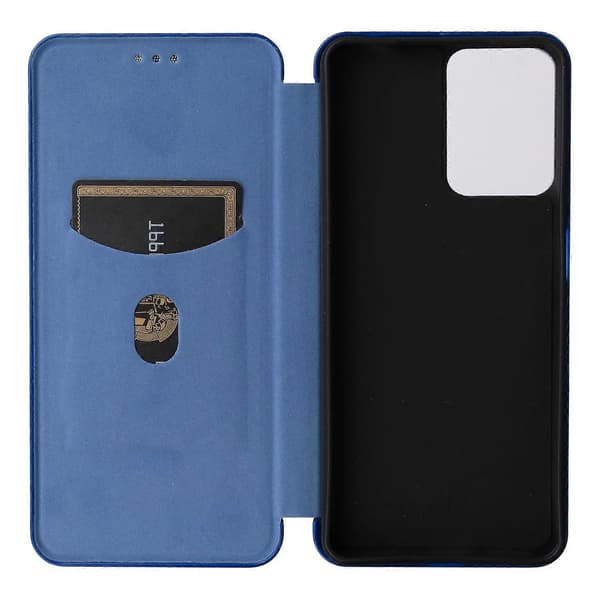 Flipfodral i läder med kolfibertextur (Blå, för Motorola Moto G04 / G24)