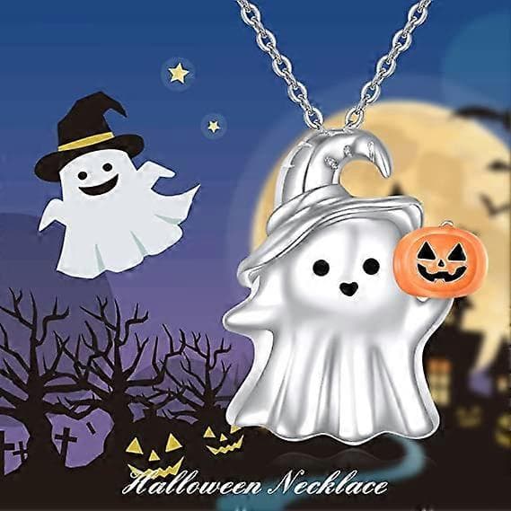 Spøgelse Halloween Halskæde Græskar Halskæde 925 Sterling Sølv Søde Spøgelse Smykker Gaver til Kvinder