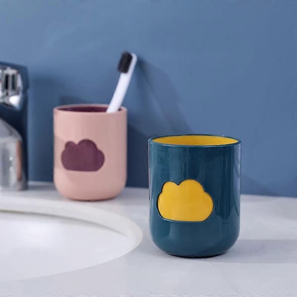 Tandborstmugg, återanvändbar plastmugg för badrum och kök, ljusblå