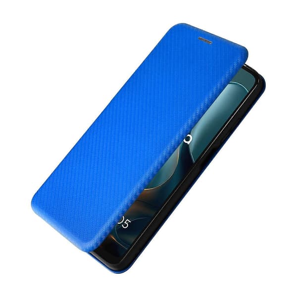 Karbonfibertekstur Flip Lær Telefonveske (Blå, for Motorola Moto G05 / E15)