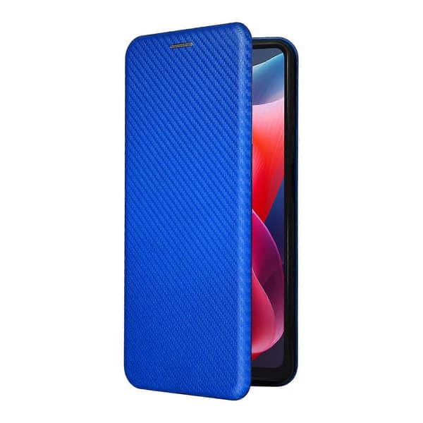 Flipfodral i läder med kolfibertextur (Blå, för Motorola Moto G04 / G24)