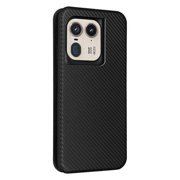 Flip-læder telefoncover med kulfibertekstur (Sort, til Motorola Edge 50 Ultra)