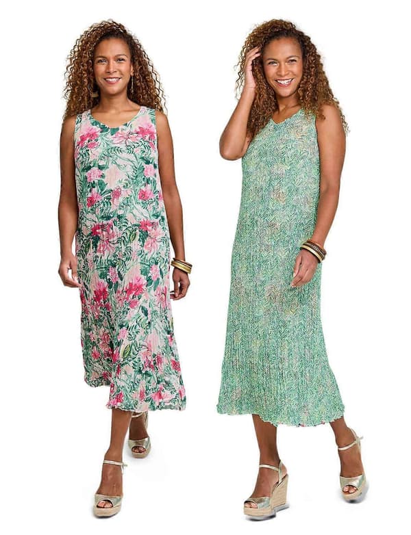 Amber | Dam | Vändbar Sommarklänning Blommig 2-i-1 (Grön, 12 Lång)