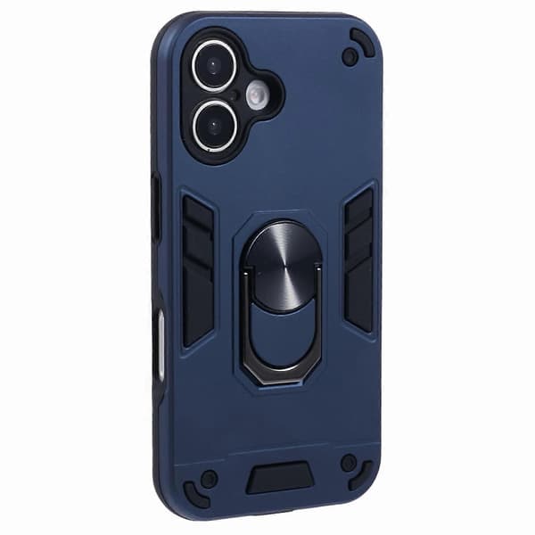 Lämplig för iPhone 16 Plus mobiltelefonfodral PC+TPU anti-fall mobiltelefon skyddsfodral med ringfäste - blå (blå)